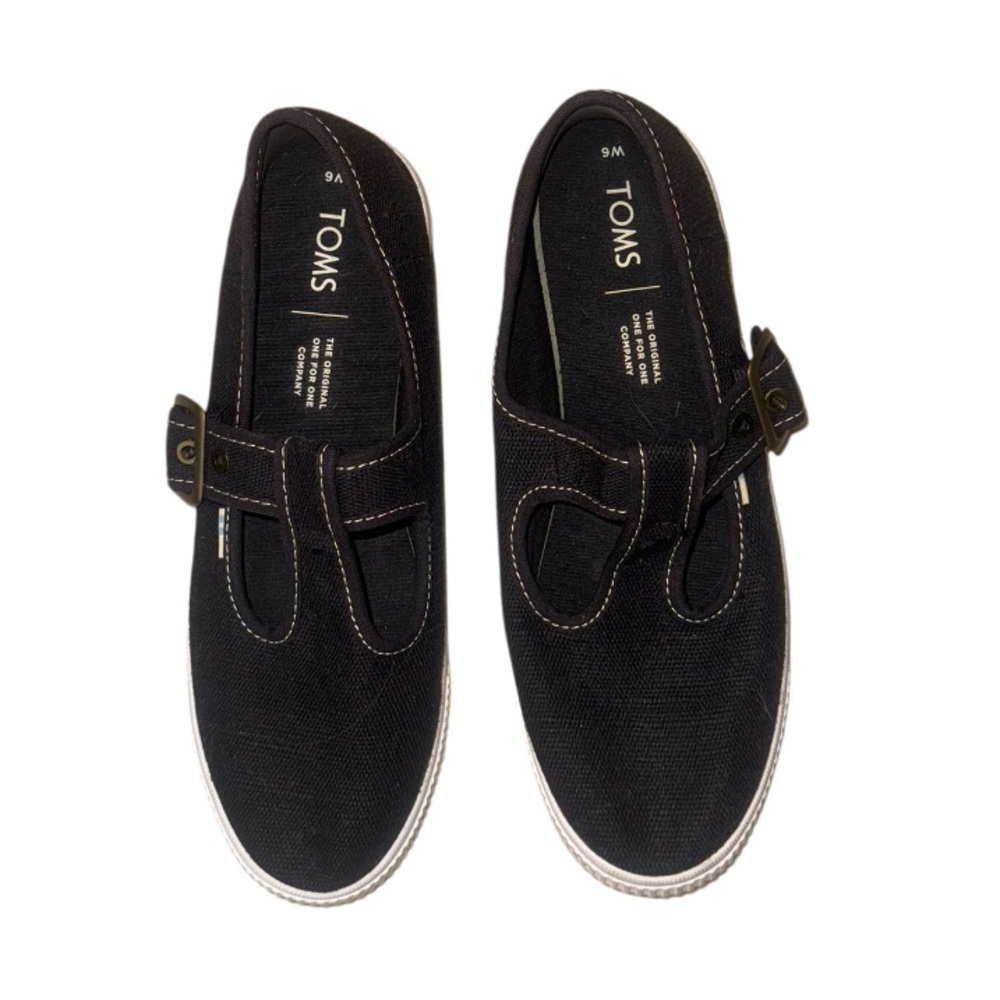 NEW 💥 TOMS JOON Black canvas MARY JANE SHOES WOMEN’s size 6